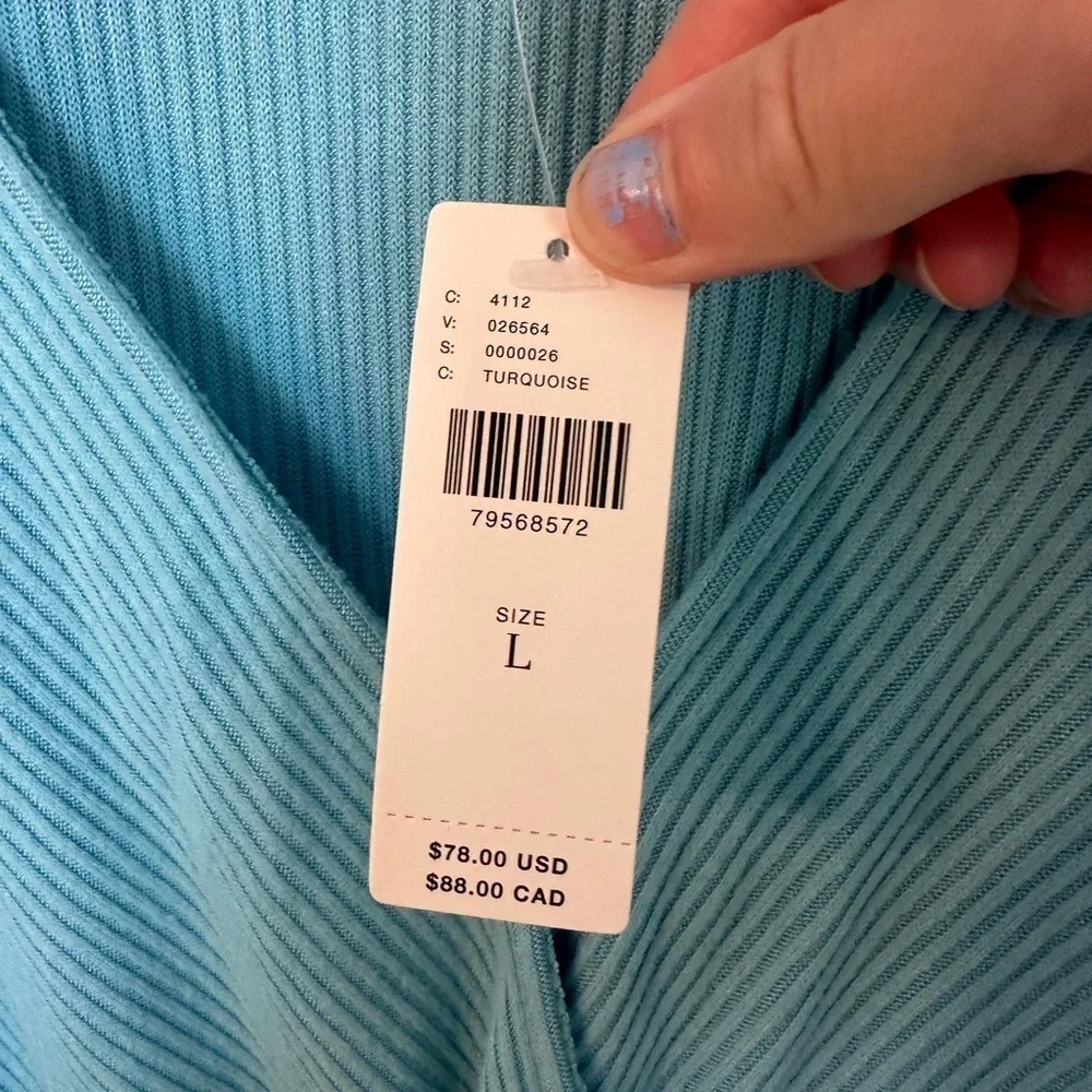 NWT By Anthropologie ribbed wrap front surplice balloon sleeve long sleeve top L - Picture 6 of 8